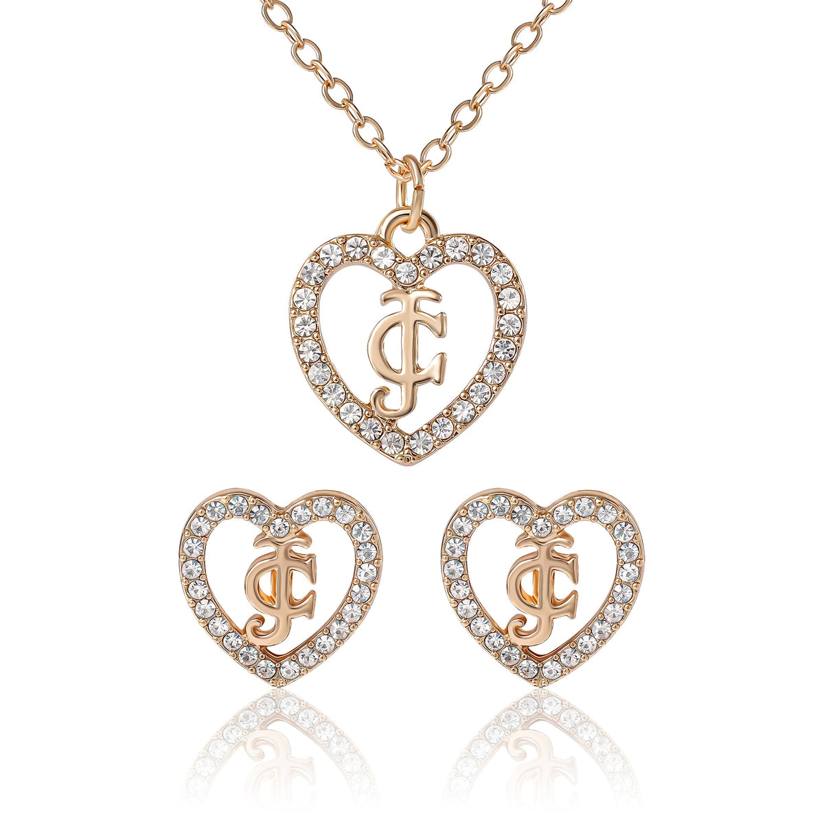Glam Gold-Tone Pavé Heart Necklace & Stud Earrings Set
