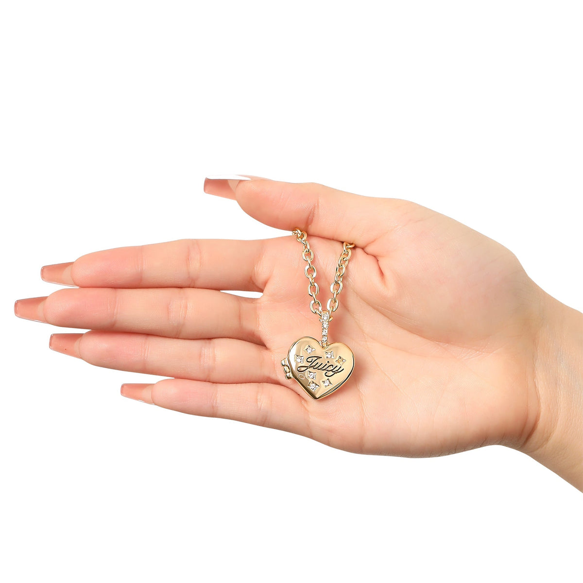 Glam Crystal Heart Locket Pendant Necklace