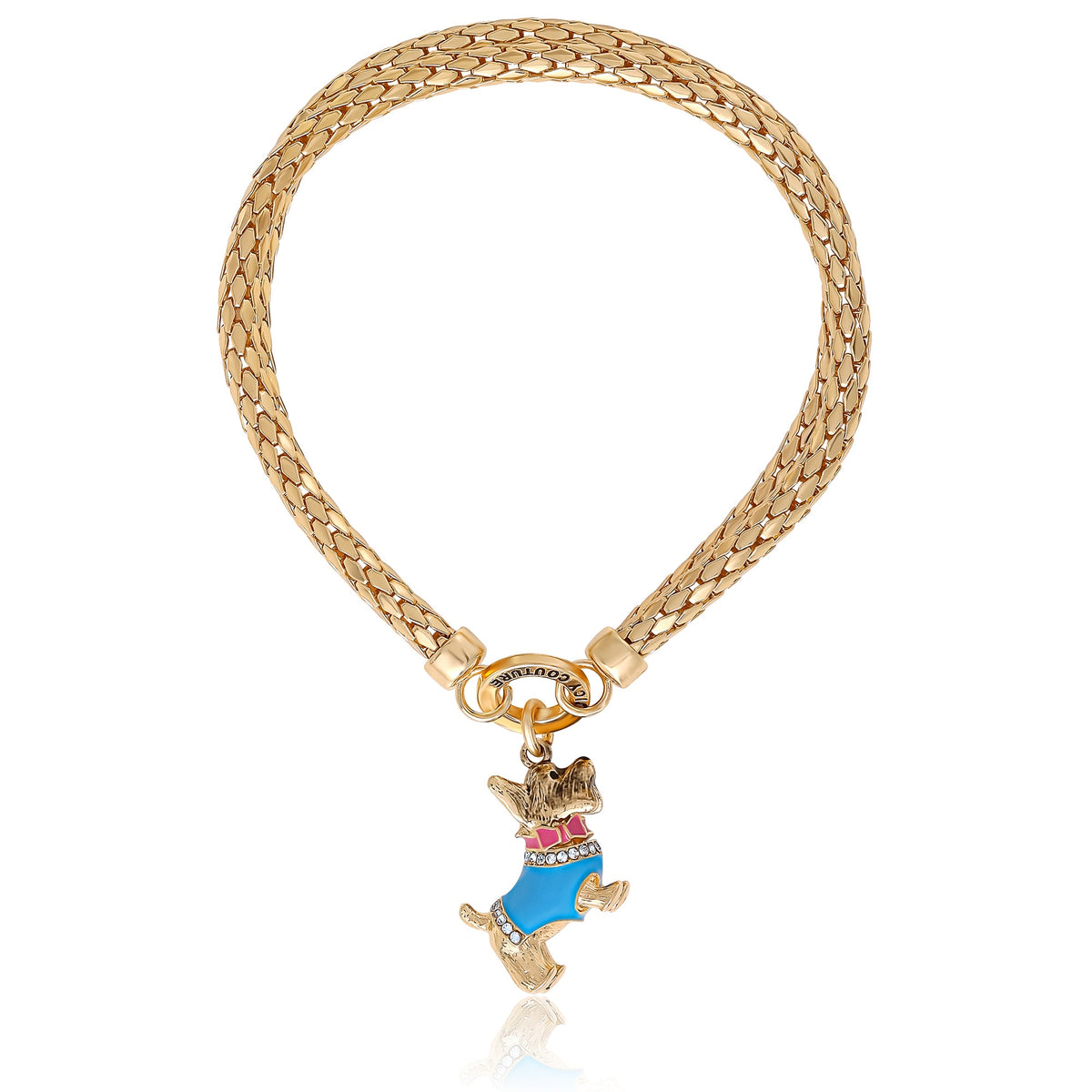 Glam Double Chain Bracelet with Blue Dog Charm
