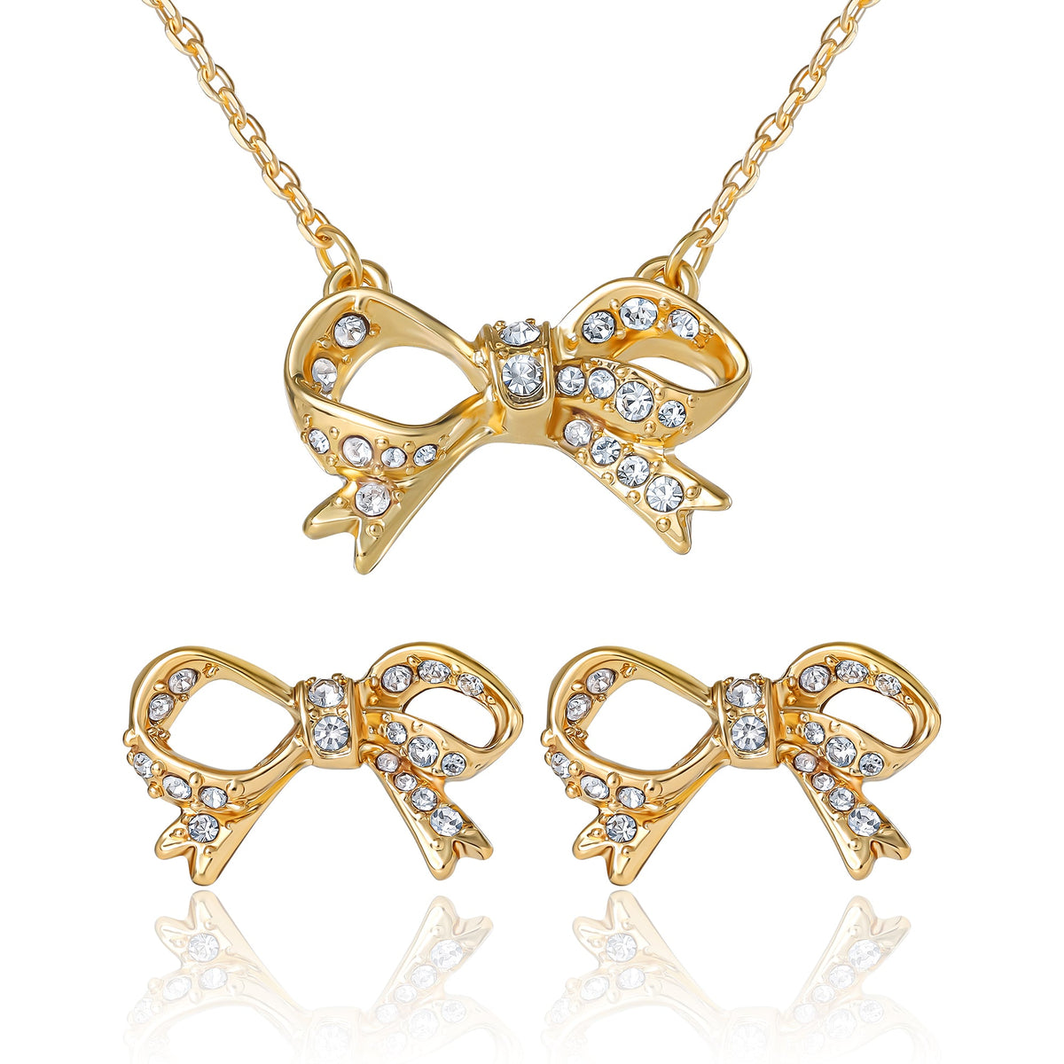 Glam Pavé Bow Necklace & Stud Earring Set