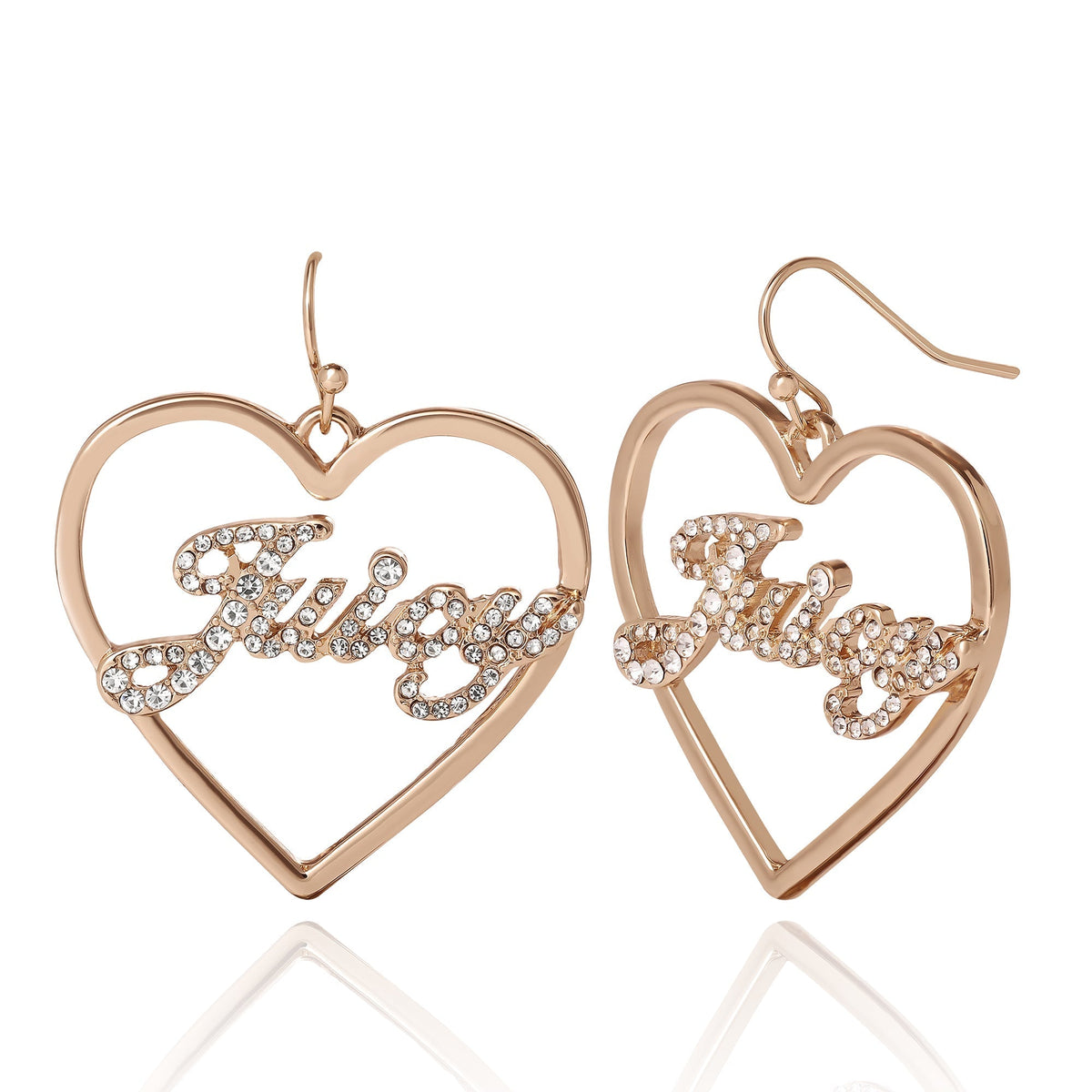 Glam Juicy Script Crystal Heart Drop Earrings